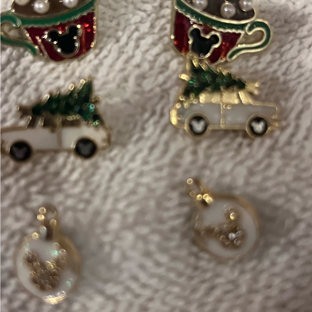 Disney themed Baublebar Holiday earring set- White, Green, Red & Gold